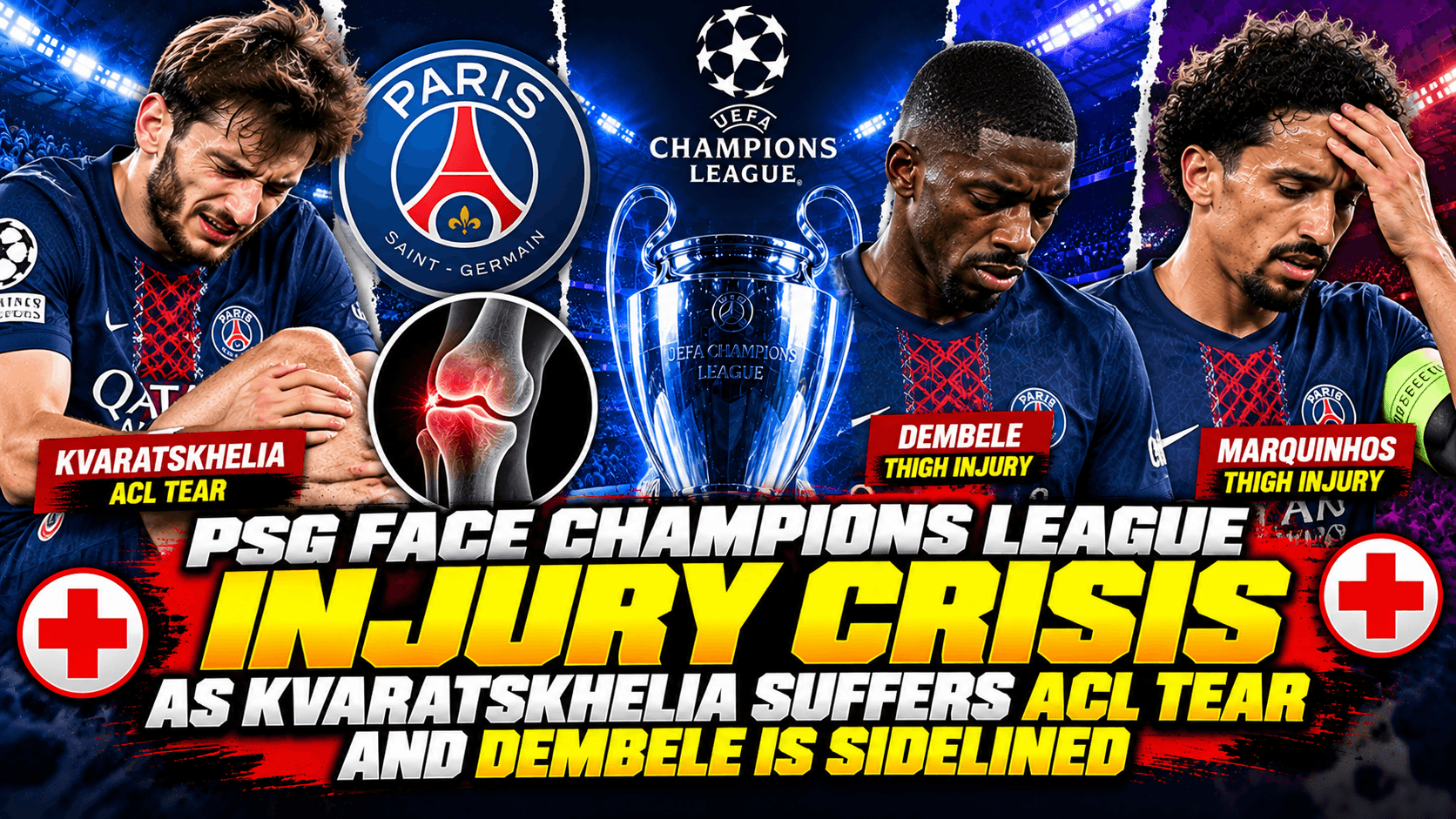 PSG Face Champions League Injury Crisis as Kvaratskhelia Suffers ACL Tear and Dembele Is Sidelined